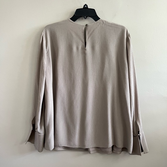 MM Lafleur 100% Silk Long Sleeve Tan Gold Blouse - Size M - Picture 2 of 5